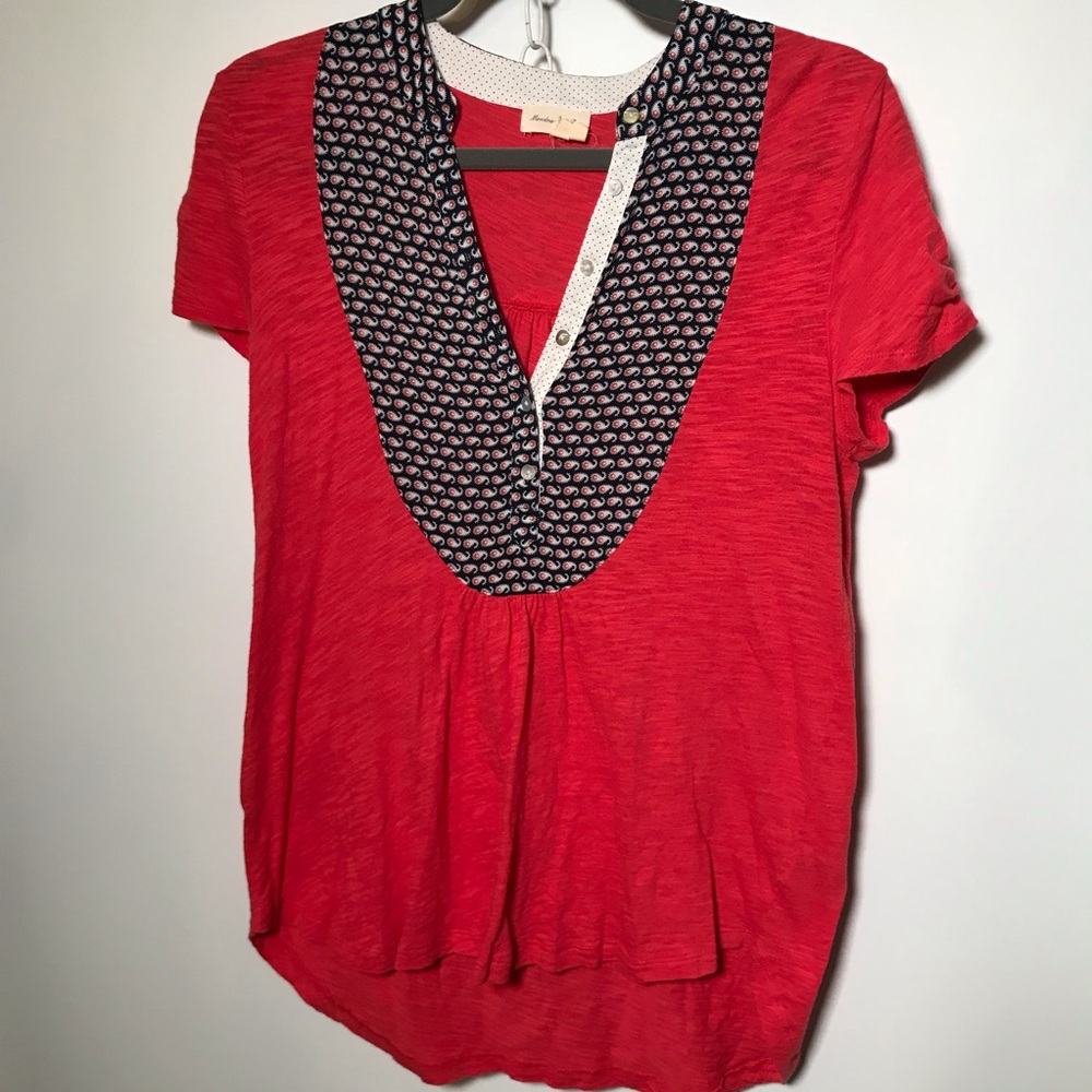 🦄 Anthropologie Meadow Rue red Henley top XS